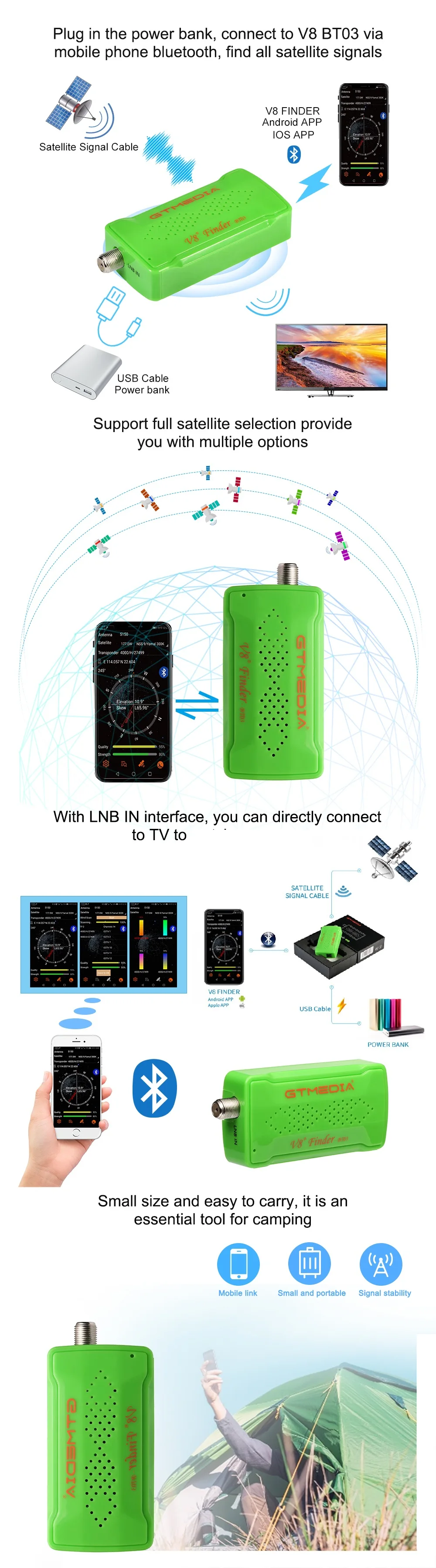 Multi Decodificação Padrão para Android, IOS, Digital Bluetooth HD Satfinder