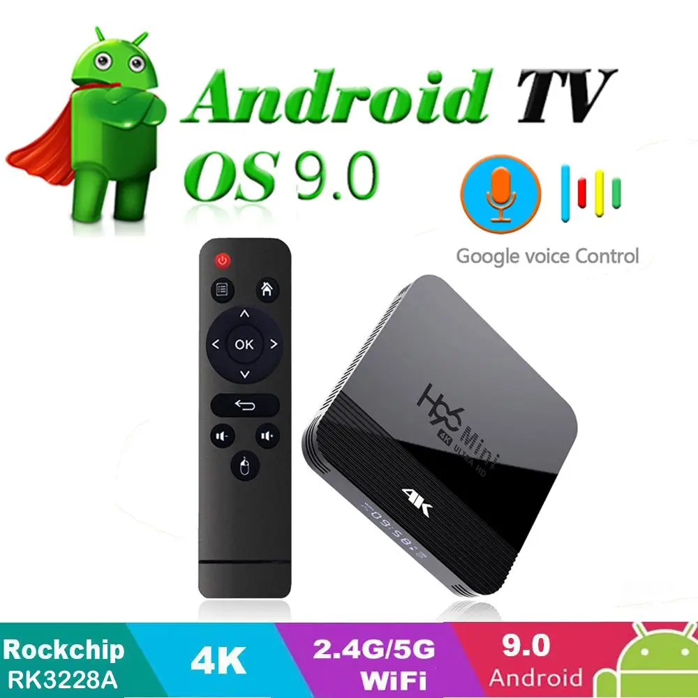 H96 мини RK3228A Смарт ТВ приставка Android 9,0 2GB 16 GB/1 GB 8GB Медиаплеер 4K Google голосовой помощник 5G Wifi Cast Netflix Youtube