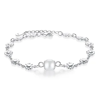 

Luxury Trendy Pearl Flower Planet 925 Sterling Silver Bracelet Chain For Women Designer Thin Dainty Korean Jewelry Gifts
