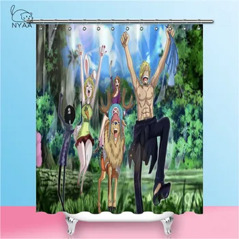 

NYAA Funny One Piece Luffy Bath Hat Anime Shower Curtains Waterproof with Hooks Bathroom Polyester Girls Boys Cartoon
