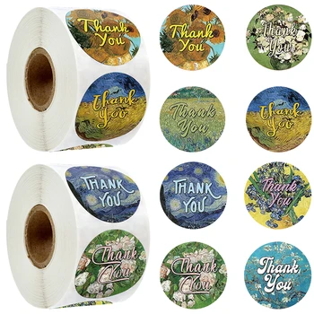 

1 inch round thank you sticker with Van Gogh's works as patterns. Each roll has 4 patterns for cute stickers for gift wrapping d