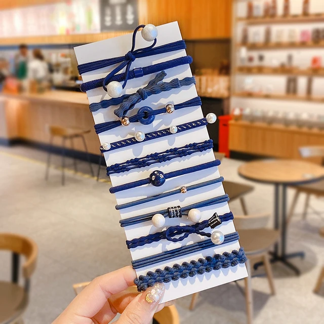 10/50/100 Pcs/Set Women Girls Colors Soft Scrunchies Elastic Hair Band Lady Lovely Solid Rubber Bands Female Hair Accessories Navy-12 Pcs