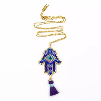 

ZHONGVI MIYUKI Gold Chain Evil Eye Necklaces Jewelry Delica Beads Fatima Hamsa Hand Women New Tassel Handmade Gift