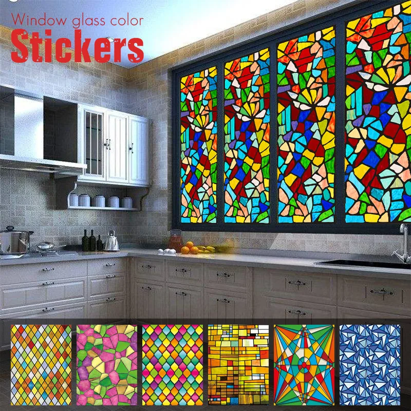 DIY Frosted Static Window Film Retro Church Stained Glass Stickers Translucent 