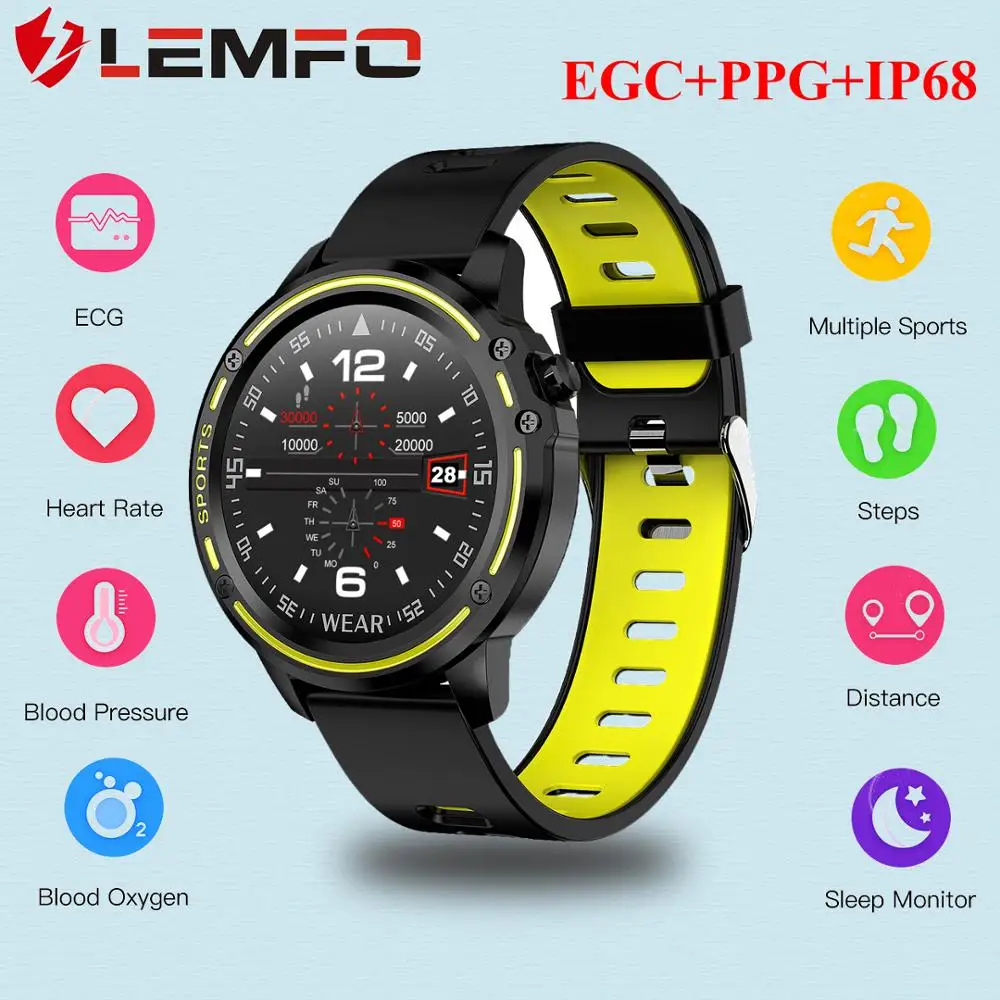 LEMFO Смарт часы для мужчин L8 ECG PPG кровяное давление пульсометр спортивные фитнес IP68 Водонепроницаемый для вызова напоминания часы