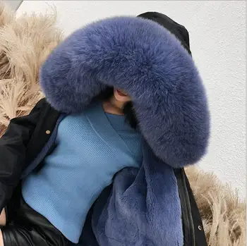 

Plus Size Winter Women's Coats Natural Raccoon Fur Parkas Rex Rabbit Fur Lining Middle Long Jacket Coat Female