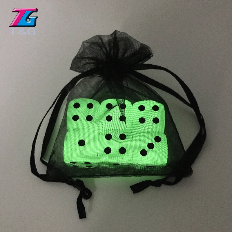 6 шт./компл. 16 мм набор игральных костей в сумке с прозрачными точками для игры