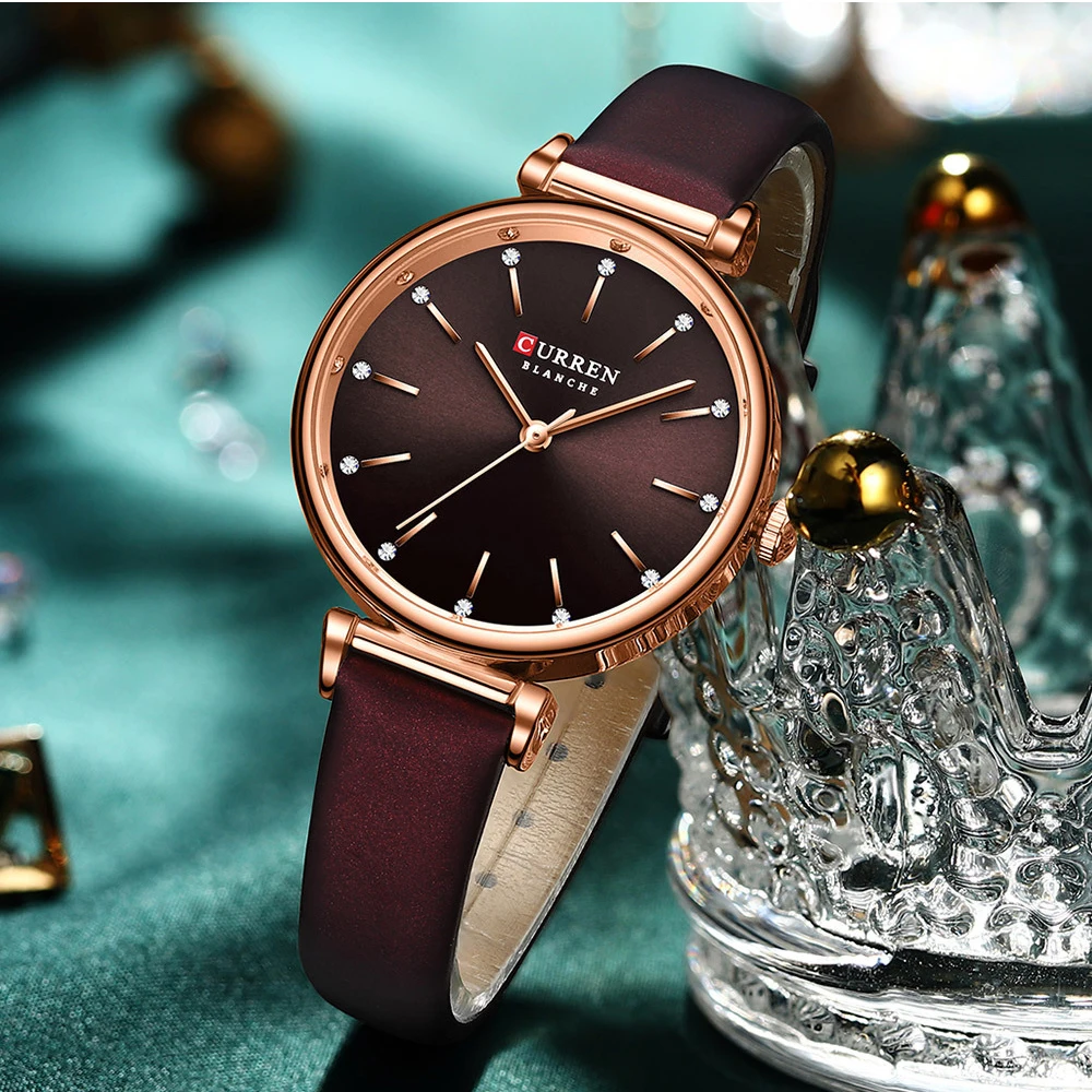 CURREN Luxury Women Watches Top Brand Casual Waterproof Leather Ladies Quartz Watch Fashion Ultra-thin Bracelet Wristwatch