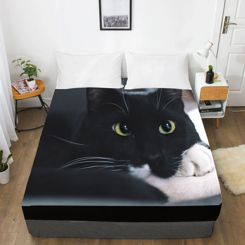lençol com elástico para cama capa para colchão estampa de gato dormindo