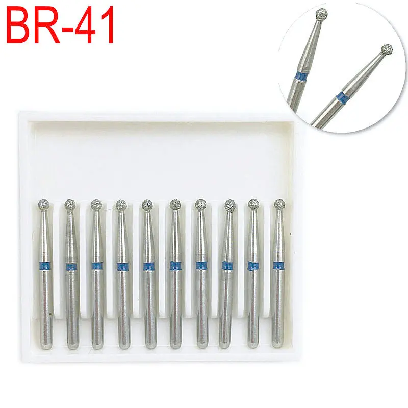 10PCS Dental Diamond Burs Drill Ball Round Type Dia-burs Medium FG 1.6M for High Speed Handpiece BR-41