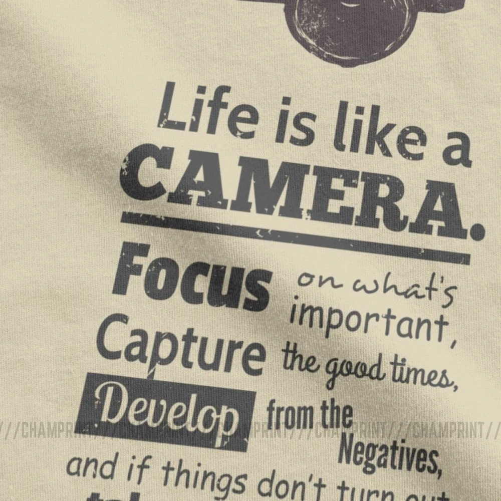 Vintage Chic Life Is Like A Camera Cotton Graphic T-Shirt for Men - Short Sleeve Tees, Plus Size Available