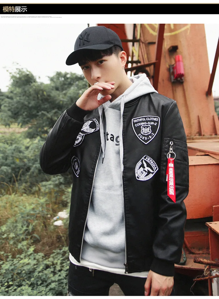 Men Jacket Autumn And Winter New Style Korean-style Popular Brand Motorcycle PU Leather Men Badge Slim Fit Jacket
