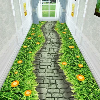 

3D Lawn Decor Corridor Carpet Flannel Anti-slip Balcony Kitchen Area Rug Entrance Doormat Bath Rug Flowers Living Room Carpet