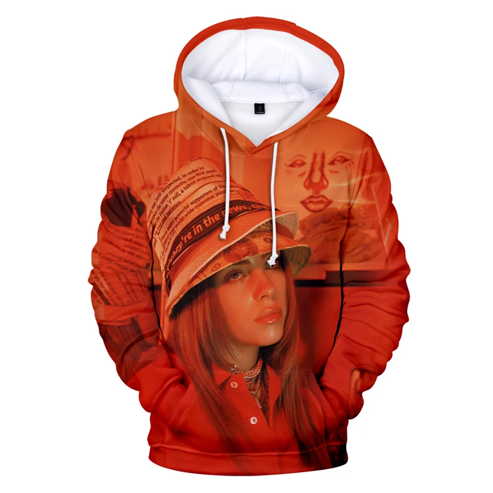 Новые черные толстовки с капюшоном с 3D Billie Eilish, женские и мужские толстовки с капюшоном, модные пуловеры с 3D Billie Eilish, Осенние Пуловеры в стиле хип-хоп для девочек