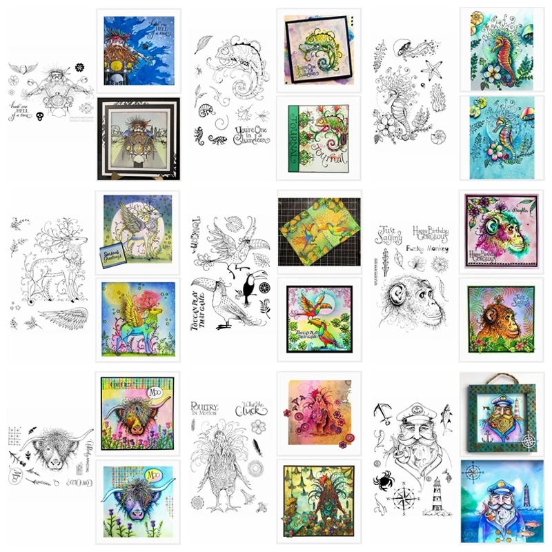 

6*8.2 inch Clear Transparent Stamps Funky Hippocampus Jellyfish Elk Cow Poultry Insect Wild Boy Captain With Mixed Words 2020
