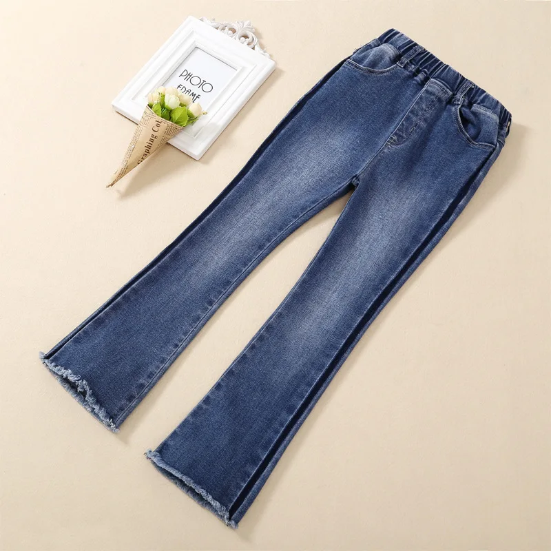 

Children Spring And Autumn Jeans 2019 New Style Girls Elasticity Slim Fit Trousers Big Boy Flash Cowboy Bell-bottom Pants