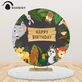 

Allenjoy Safari Party Jungle Round Backgrounds Cover Wild Pne Aninals Kid Baby Shower Backdrop Happy Birthday Photozone Banner