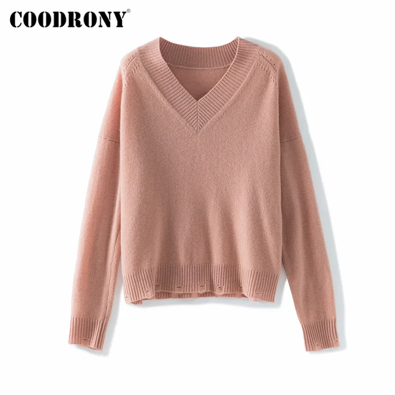 COODRONY Brand Autumn Winter V-Neck Merino Wool Female Jumpers 2020 New Pure Color Slim Women Pullover Sweaters W1172