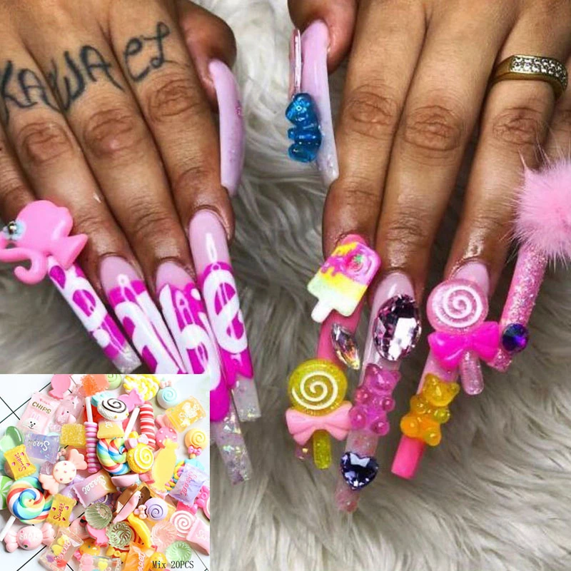 Uñas pompas 3D bonitas, dulces, helados, piruletas, cerezas, pompones para  uñas, Charms Kawaii Resina mixta de caramelo de estilo libre para  decoración de uñas acrílica|Diamantes de imitación y decoraciones| -  AliExpress