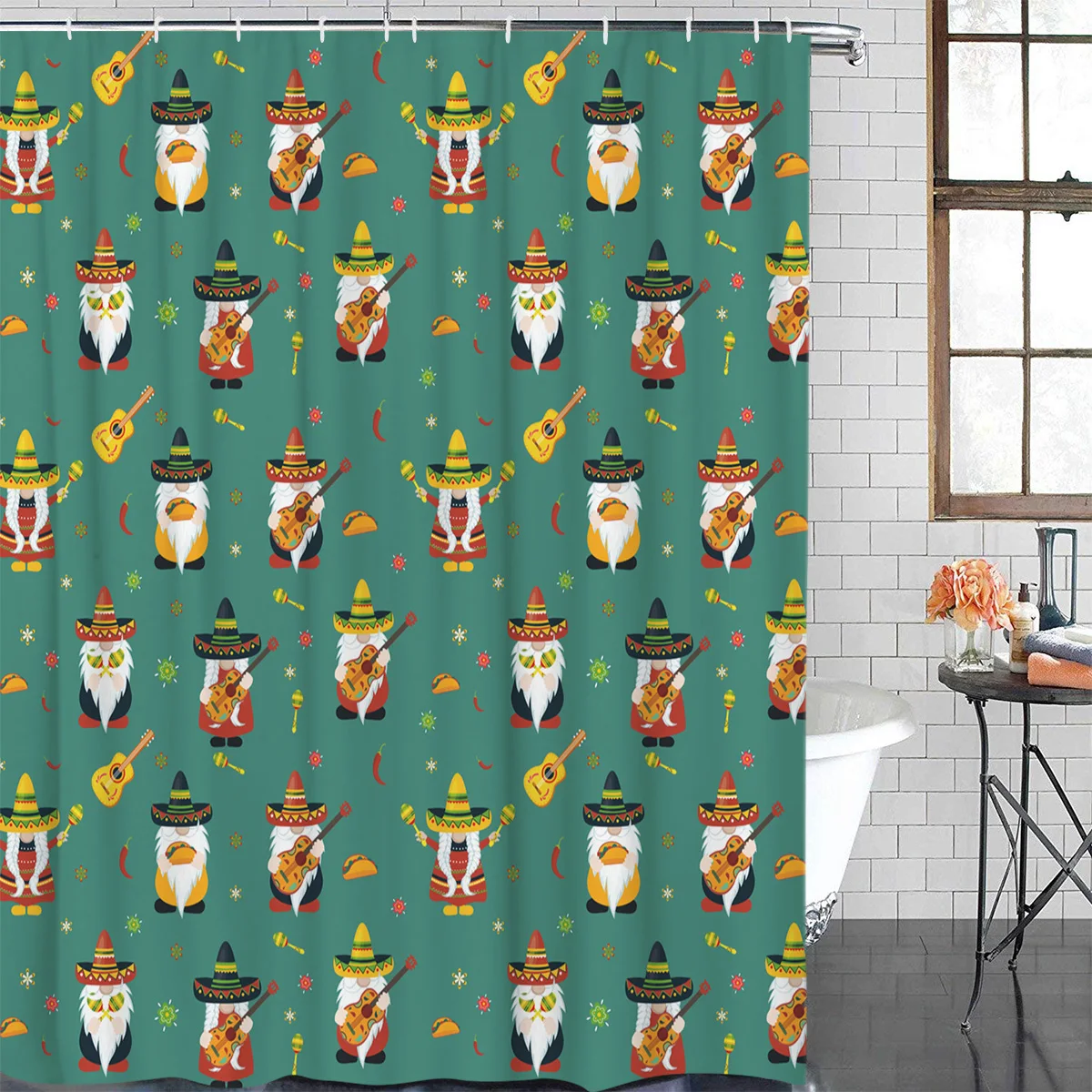 Mexican Guitar Gnome Green Bathroom Shower Curtain Modern Household | Дом и сад