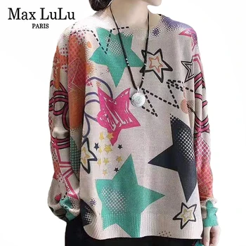 

Max LuLu 2020 Spring British Fashion Knitwears Ladies Luxury Printed Sweaters Women Casual Loose Pullovers Female Knitted Jumper