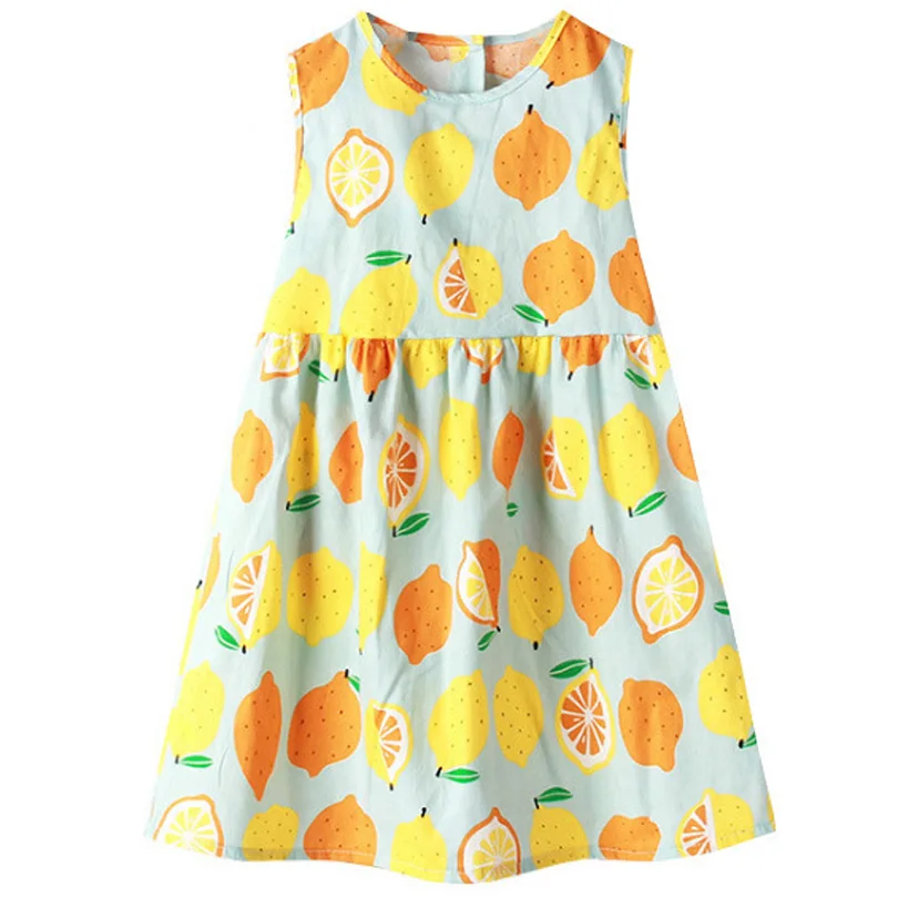 Летнее платье с цветочным рисунком для девочек; Детские платья с фруктовым принтом; платье принцессы феи для девочек; праздничная одежда; Подарочные платья без рукавов для дня рождения
