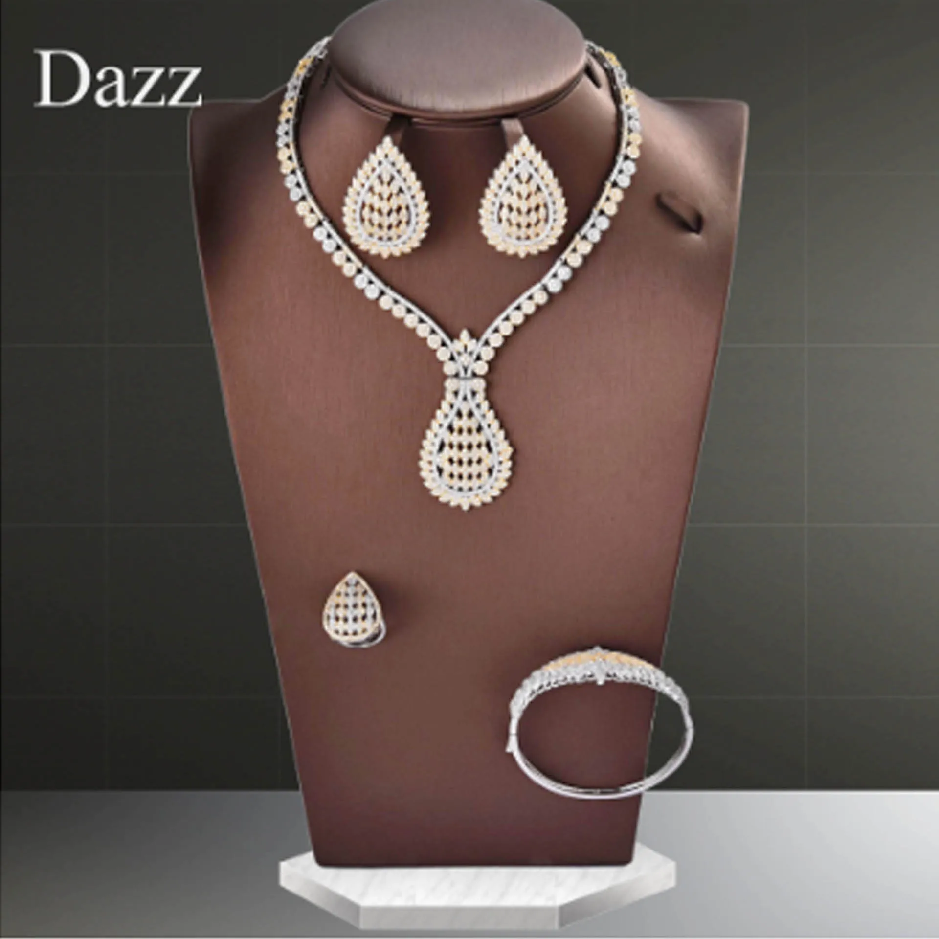 Dazz роскошный растительный лист нигерийское ожерелье набор украшений для женщин Свадебные с кубическим цирконом CZ Дубай золотой свадебный ювелирный набор подарки - Окраска металла: 04