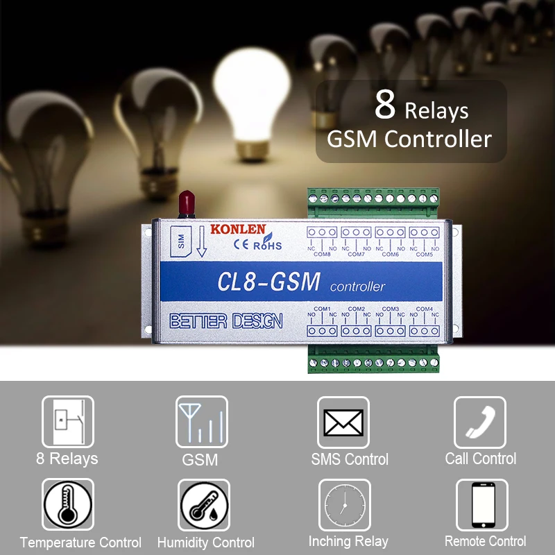 KONLEN GSM 8 способ реле Управление; умный дом Мощность переключатель SMS вызова удаленного Управление светильник ворот электронный замок сервер насос