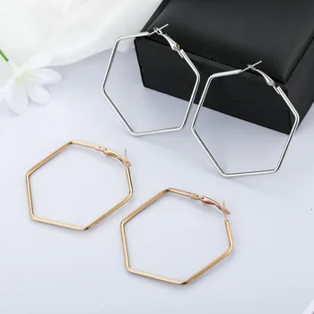 

Punk Fashion Jewelry Smooth Hexagon Big Hoop Earrings For Women Lady Large Geometric Hollow Statement Loop Earring Gifts