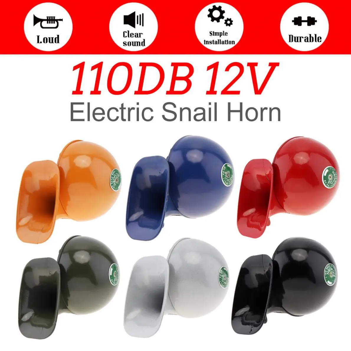 

12V 110dB Multi Color Electric Snail Horn Air Horn Waterproof Raging Sound Fit for Most Motorcycles / Car / Truck / Boat New