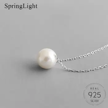 

Springlight S925 Sterling Silver Necklace For Women Elegant Temperament Round Shell Pearl Pendant Simple Chain Chocker Jewelry