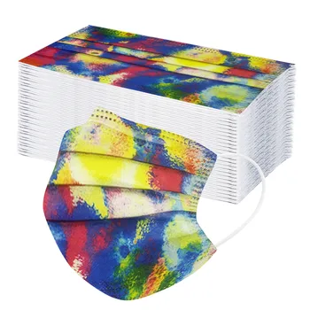 

100pc Disposable Adult Masks Mask Filter Dust-proof Adult Tie-dye Printing Three-layer Disposable Protective Mask Mondkapjes