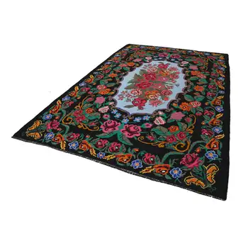 

223x330 Cm Black Handmade Vintage Moldovan Rugs Rug-7x11 Ft