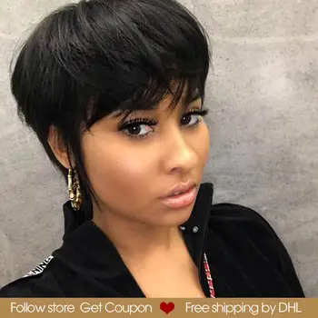 

Virgo Pixie Cut Wig Straight Hair Wig Machine Wig Natural Color Brazilian Pixie Cut Wig Human Hair Wigs Short Bob Wigs For Women
