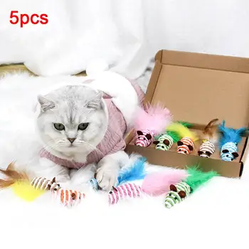 

5Pcs Pet Cat Kitten Feather Bell False Mouse Rat Doll Funny Playing Chew Toys Teeth Interactive Plush Toys