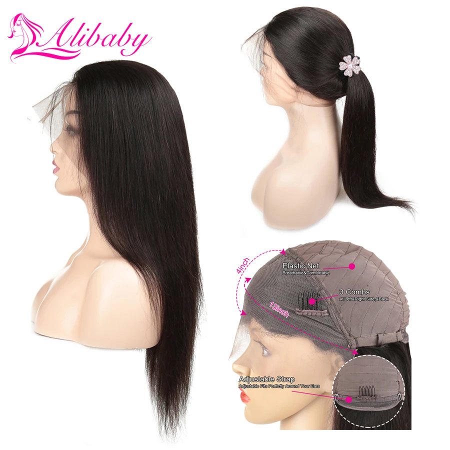 

Alibaby Lace Front Human Hair Wigs For Women Preplucked Remy Natural Black Straight Lace Front Wig Peruvian 8-30 Inch Wig 13x4