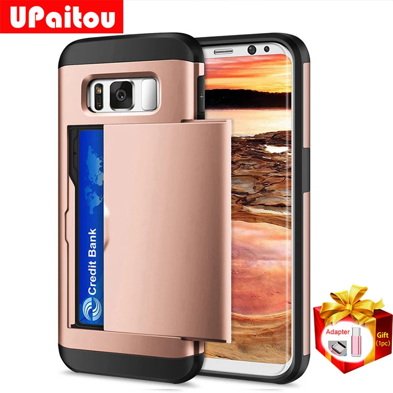 UPaitou Hybrid Armor Case for Samsung Galaxy S8 S7 S6 Edge Plus S5 S4 Wallet Card Holder Bumper Cover |