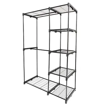 

Simple metal iron coat rack floor standing service home silver portable practical five-layer wardrobe without cloth cover
