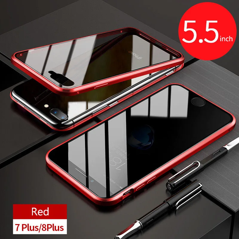 Red Магнитный металлический чехол для телефона для IPhone 7 8 X XS XR чехол для IPhone 7 8 Plus XS MAX прозрачная Защита задняя крышка противоударный - Цвет: Red