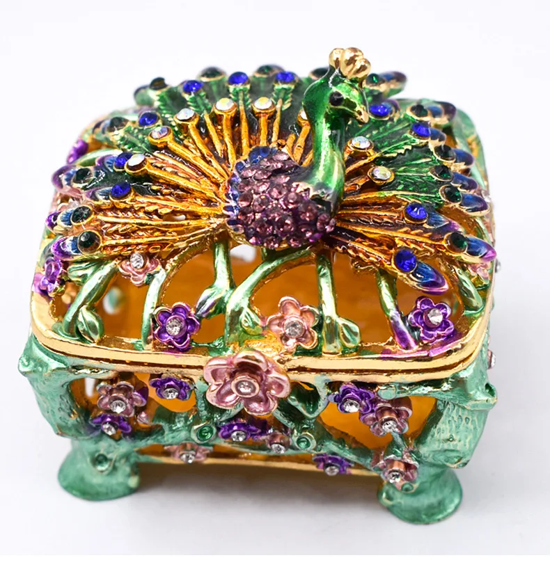 YILUNXI Роскошная русская шкатулка для ювелирных изделий, Европейская мода, креативная шкатулка с павлином, с алмазной эмалью, окрашенное украшение в виде павлина