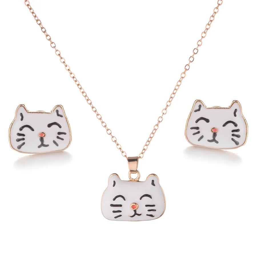 

Golden Cross Necklaces And Earrings Set Of Unicorn/Bees/Bulldog/Cat Cute Animal Jewelry Suit for Women Girls