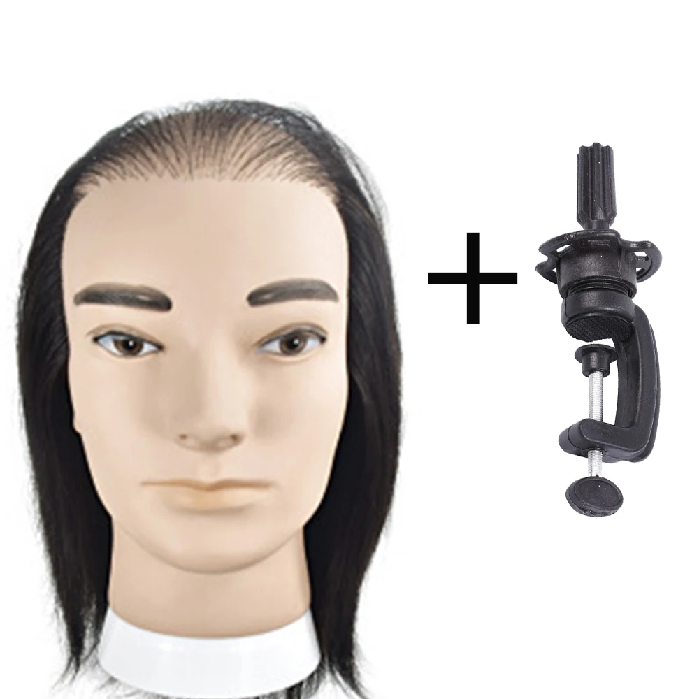 100% Soft Free Human Hair Male Mannequin Head, Reusable Cosmetology  Mannequin Hairdressing Training Weaving Head (Black)