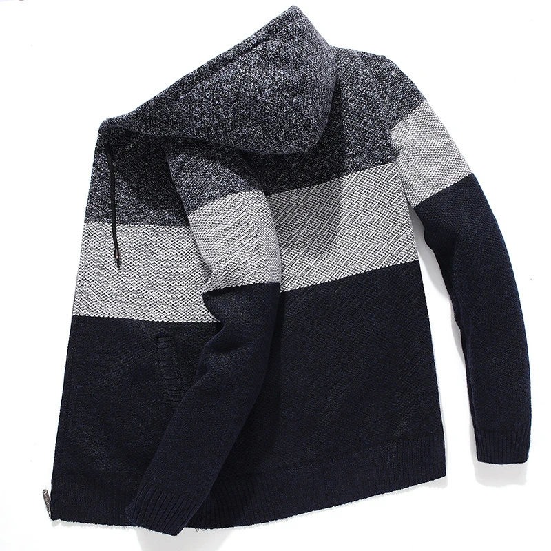 Korean Hooded Sweater Clothes For Men Fleece Knitted Striped Men's Hoodies Cardigan Coat Winter Zipper Oversized Sweater Hombre Korean Hooded Sweater Clothes For Men Fleece Knitted Striped Men's Hoodies Cardigan Coat Winter Zipper Oversized Sweater Hombre