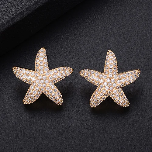 Gold LARRAURI/модные серьги для девочек с морской звездой ручной работы, CZ, женские свадебные помолвки, юбилей, день рождения, праздничные украшения, подарок - Окраска металла: Gold