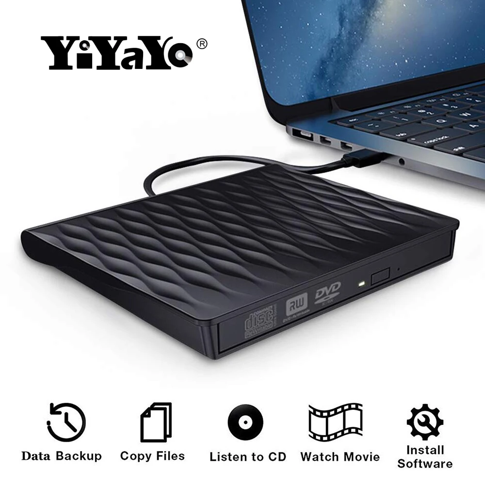 YiYaYo USB 3,0 внешний DVD RW горелка Писатель DVD ram оптический привод CD rom плеер для hp Mac Apple PC ноутбук OS Windows 10/8/7