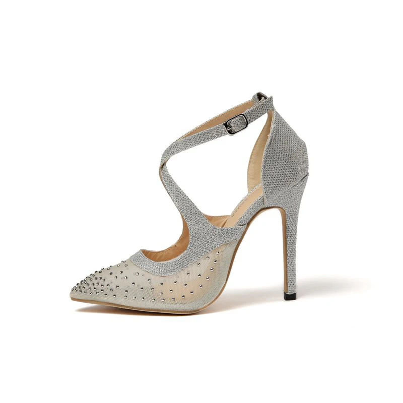 Aneikeh/весна-осень г. Классические женские туфли-лодочки с острым носком, кристаллическая сетка туфли на очень высоком тонком каблуке с пряжкой