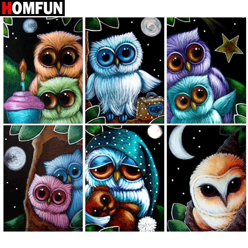 HOMFUN Diamond Painting Cross Stitch &quotCartoon owl landscape&quot Full Square Round Diy 5d Embroidery Picture Rhinestone Art | Дом и сад