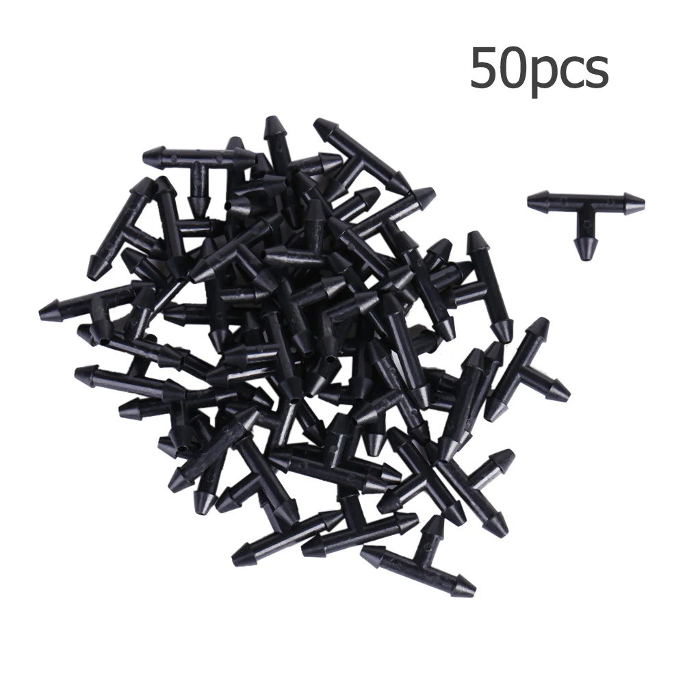 50Pcs Irrigation Connector Micro Pipe System 4/7mm Barb Watering Drip Tee Hose 