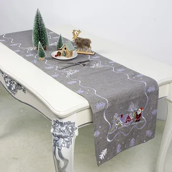 

Christmas Decorations Fabric Santa Claus Embroidery Table Runner Christmas Restaurant Tablecloth Home Decoration Table Flag