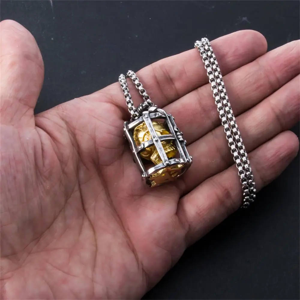 Men Stainless Steel Silver Gold Skull Pendant Necklace Vintage Punk Jewelry